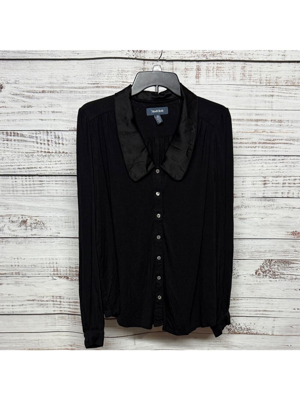 Modcloth Black Satin Collar Button-Down Shirt 1X